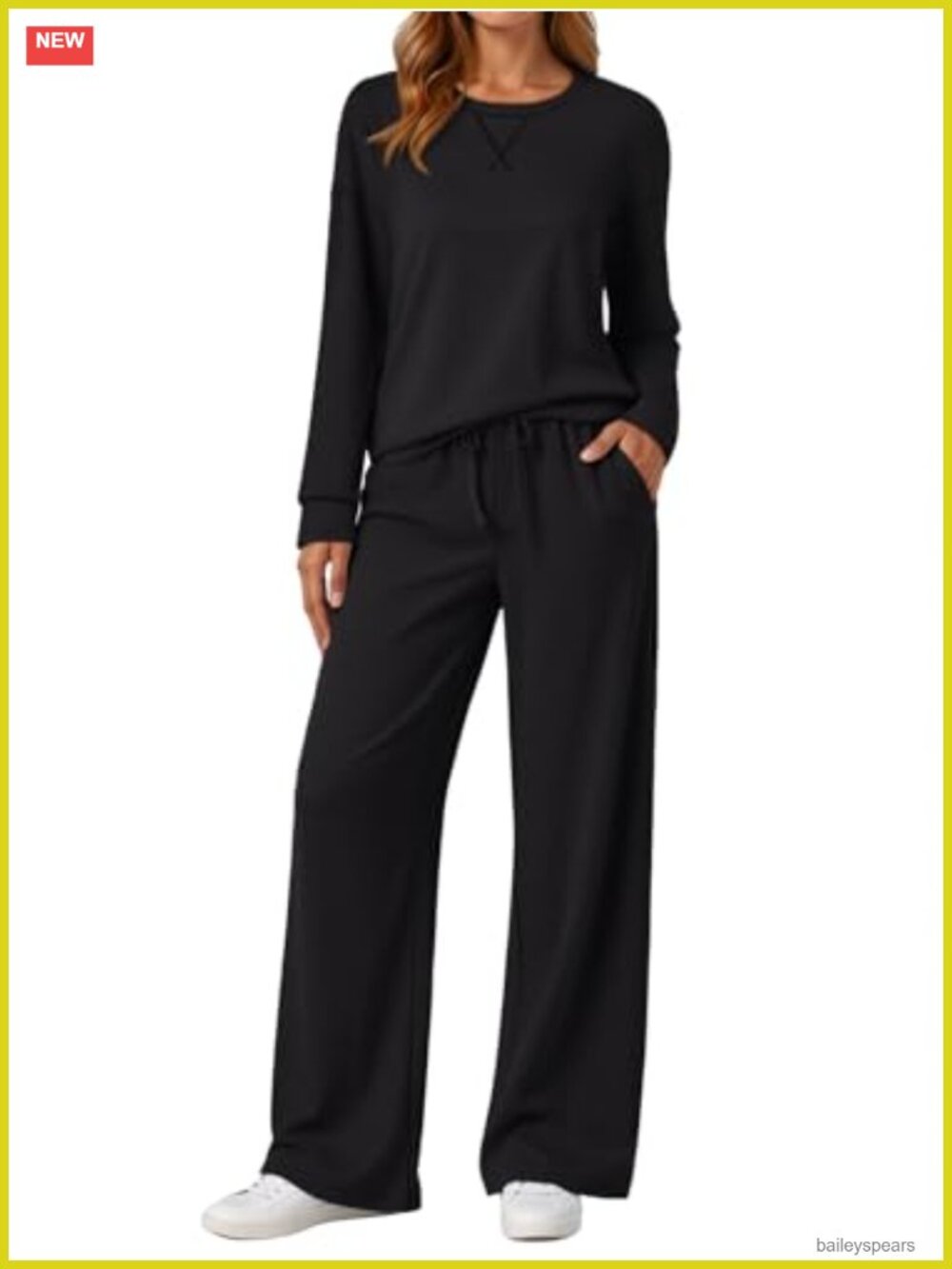 Womens 2 Piece Lounge Set Wide Leg Pants Oversized Crewneck Spacer Fabric